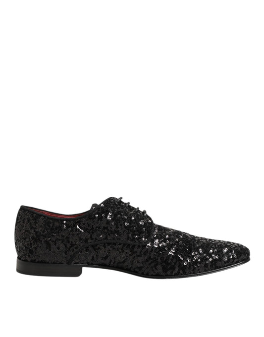 Dolce Gabbana Derby Schoenen Glinsterende Sequins Zwart