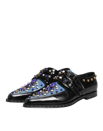 Dolce Gabbana Monkstrap Leer Schoenen Exclusieve Zwart Blauw