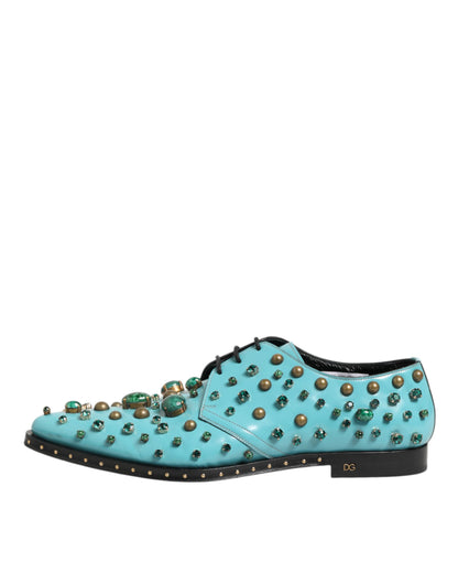 Dolce & Gabbana Kristal Versierde Derby Leer - Turkoois