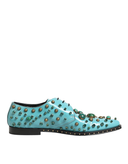 Dolce & Gabbana Kristal Versierde Derby Leer - Turkoois