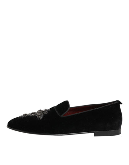 Dolce Gabbana Kruisversierde Slip On Leren Loafers Zwart