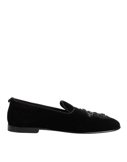Dolce Gabbana Kruisversierde Slip On Leren Loafers Zwart