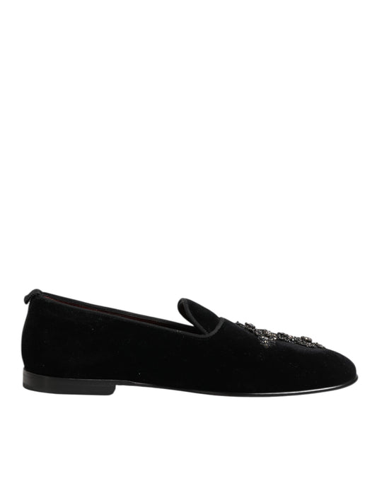 Dolce Gabbana Kruisversierde Slip On Leren Loafers Zwart
