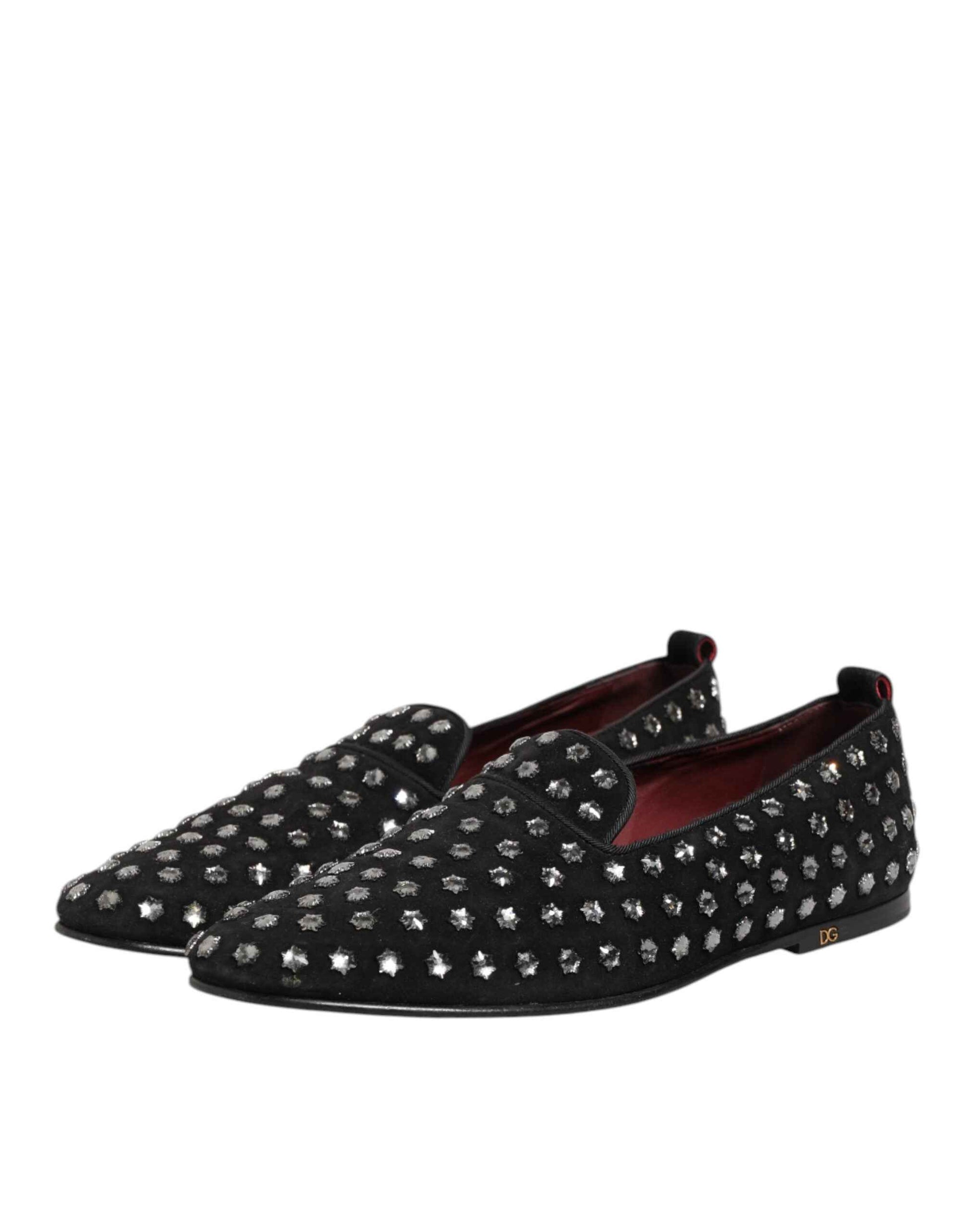 Dolce & Gabbana Kristal Versierde Loafers Zwart Leer