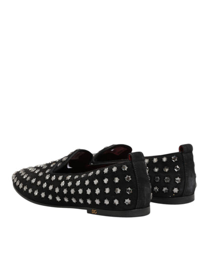 Dolce & Gabbana Kristal Versierde Loafers Zwart Leer