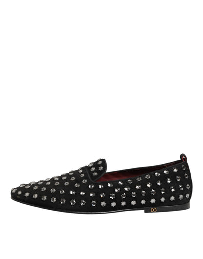 Dolce & Gabbana Kristal Versierde Loafers Zwart Leer
