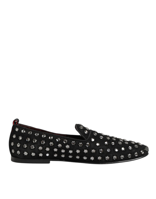 Dolce & Gabbana Kristal Versierde Loafers Zwart Leer