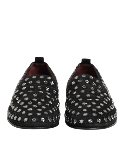 Dolce & Gabbana Kristal Versierde Loafers Zwart Leer