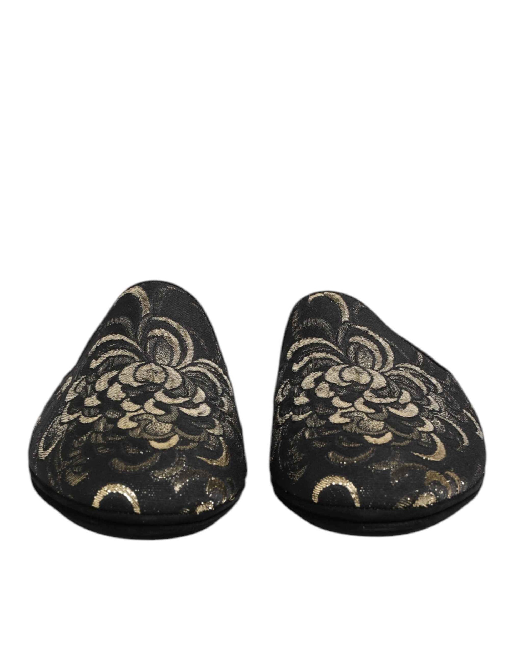Dolce & Gabbana Slides Jacquard – Zwart Bloemenpatroon