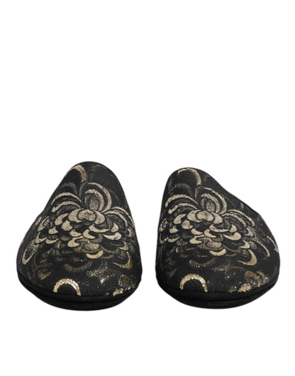 Dolce & Gabbana Slides Jacquard – Zwart Bloemenpatroon