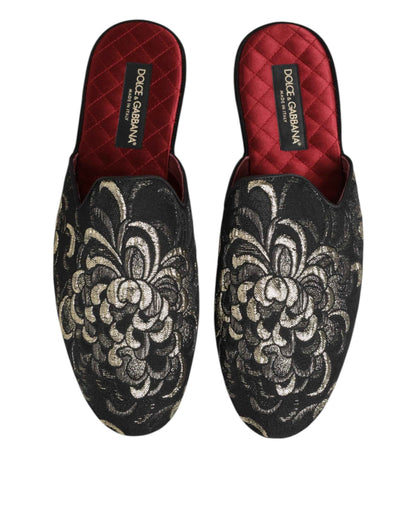 Dolce & Gabbana Slides Jacquard – Zwart Bloemenpatroon