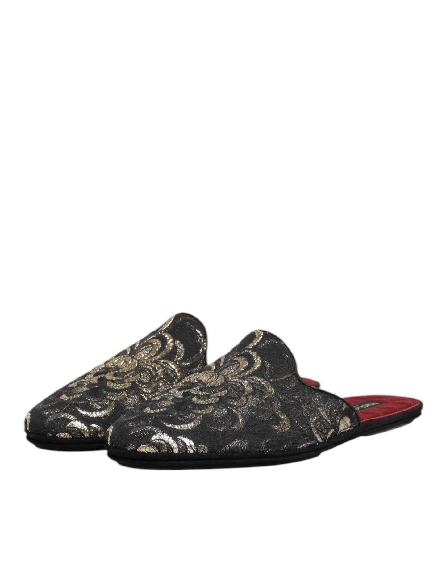 Dolce & Gabbana Slides Jacquard – Zwart Bloemenpatroon