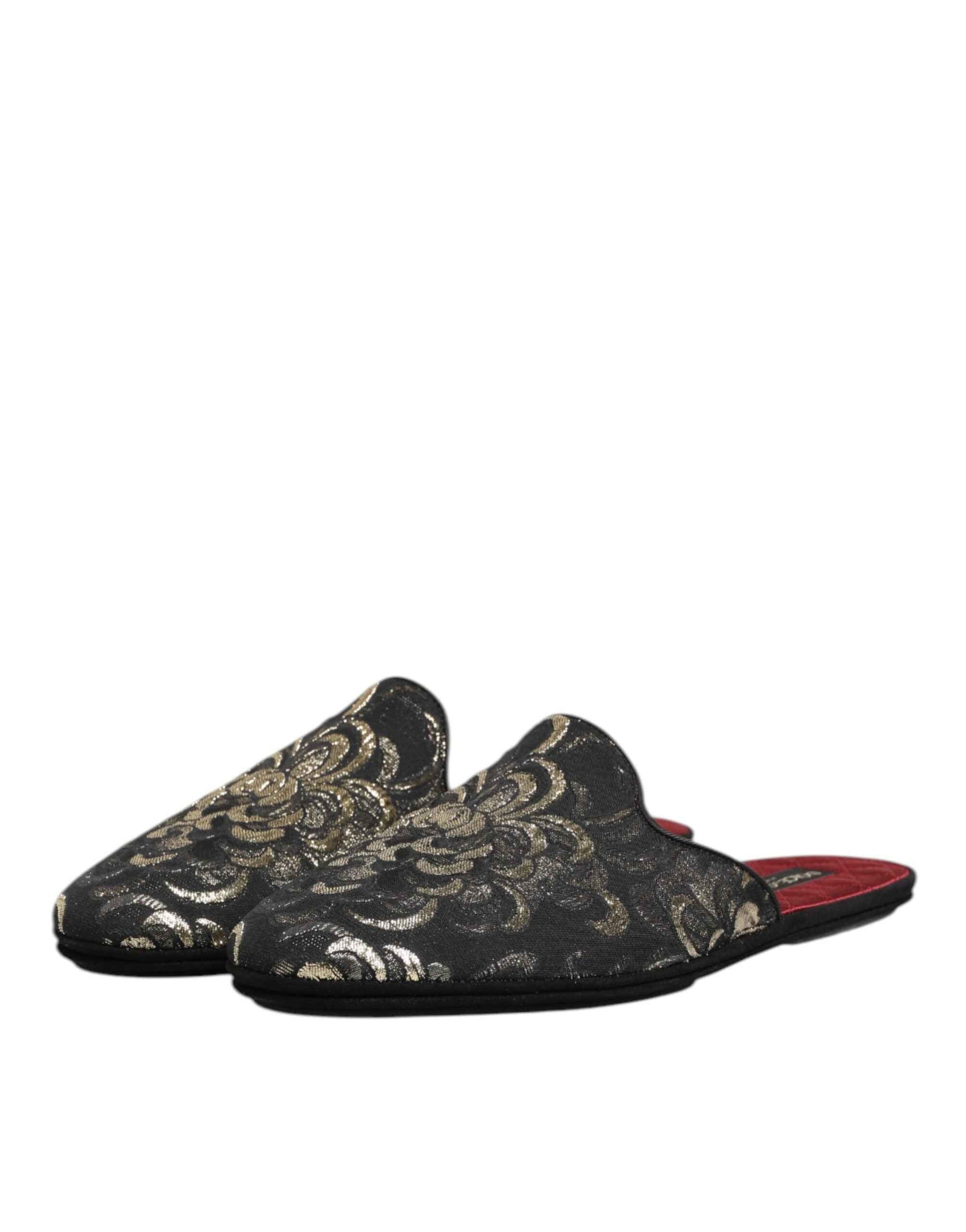 Dolce & Gabbana Slides Jacquard – Zwart Bloemenpatroon
