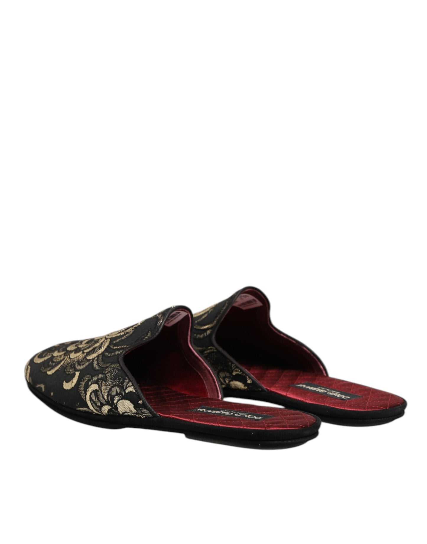 Dolce & Gabbana Slides Jacquard – Zwart Bloemenpatroon