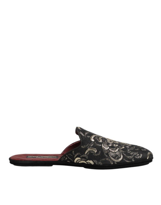 Dolce & Gabbana Slides Jacquard – Zwart Bloemenpatroon
