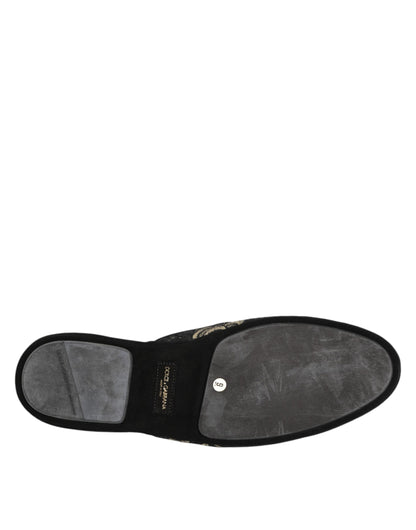 Dolce & Gabbana Slides Jacquard – Zwart Bloemenpatroon