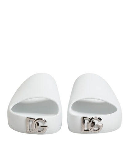 Dolce Gabbana Witte Logo Slides Sandalen Heren Strandkleding
