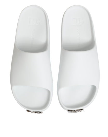 Dolce Gabbana Witte Logo Slides Sandalen Heren Strandkleding
