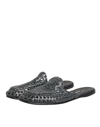 Dolce & Gabbana Blauwe Woven Slides Mules Voor Mannen