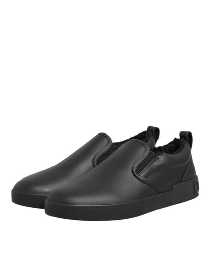 Dolce & Gabbana Leren Lage Sneakers Slip On Zwart Editie
