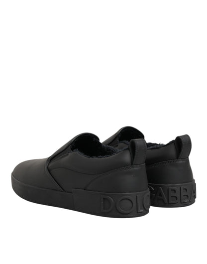 Dolce & Gabbana Leren Lage Sneakers Slip On Zwart Editie