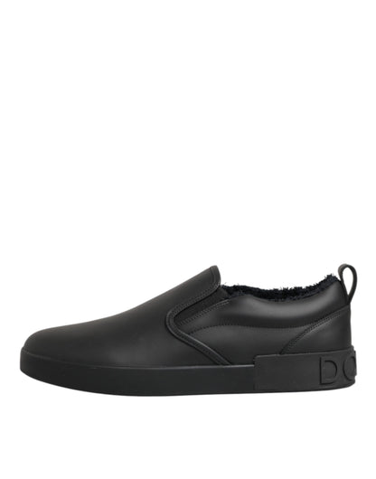 Dolce & Gabbana Leren Lage Sneakers Slip On Zwart Editie