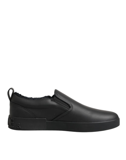 Dolce & Gabbana Leren Lage Sneakers Slip On Zwart Editie