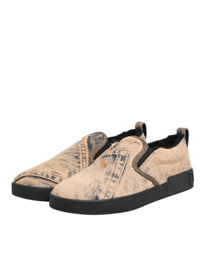 Dolce & Gabbana Katoenen Slip On Sneakers Beige Lage Top