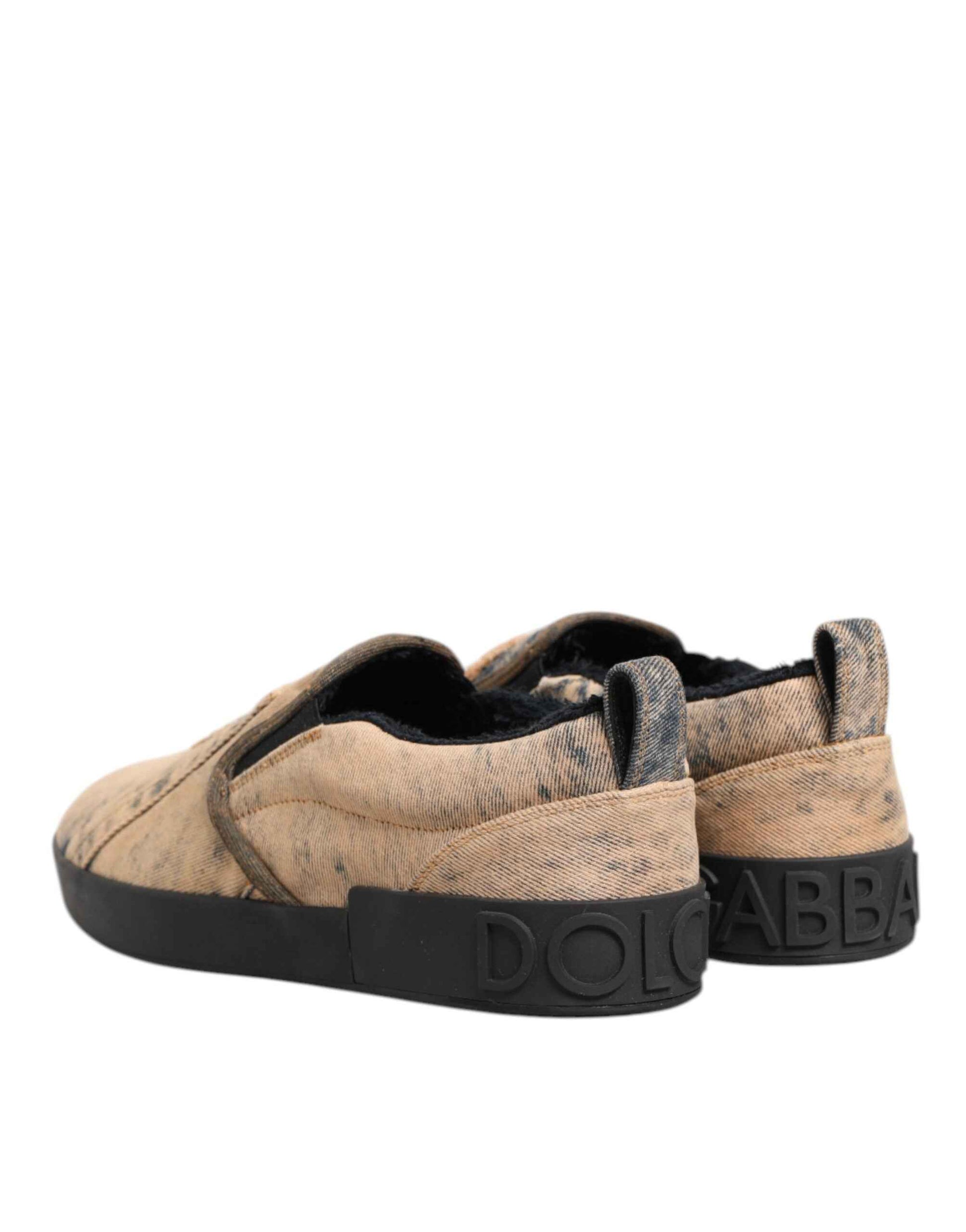 Dolce & Gabbana Katoenen Slip On Sneakers Beige Lage Top