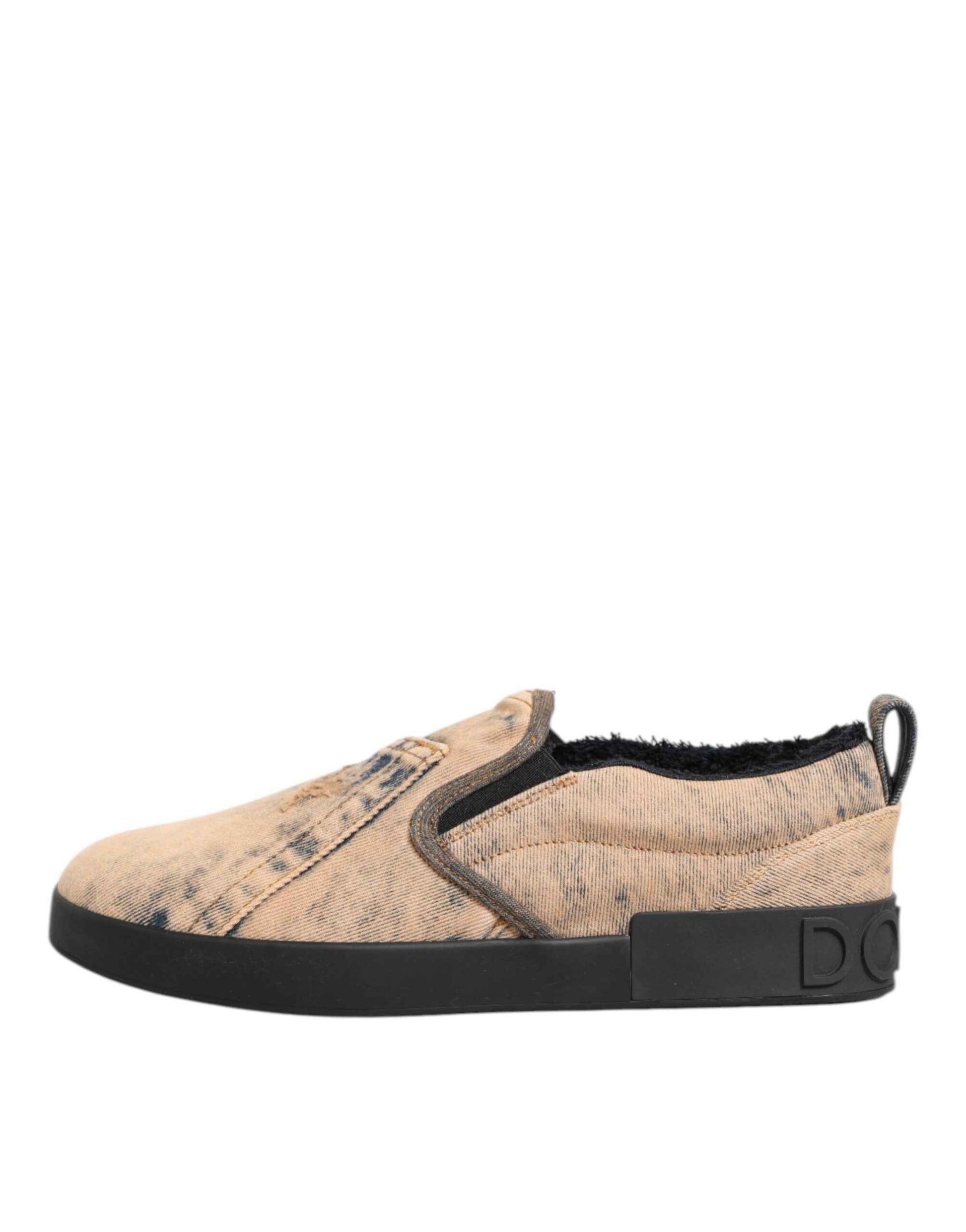 Dolce & Gabbana Katoenen Slip On Sneakers Beige Lage Top
