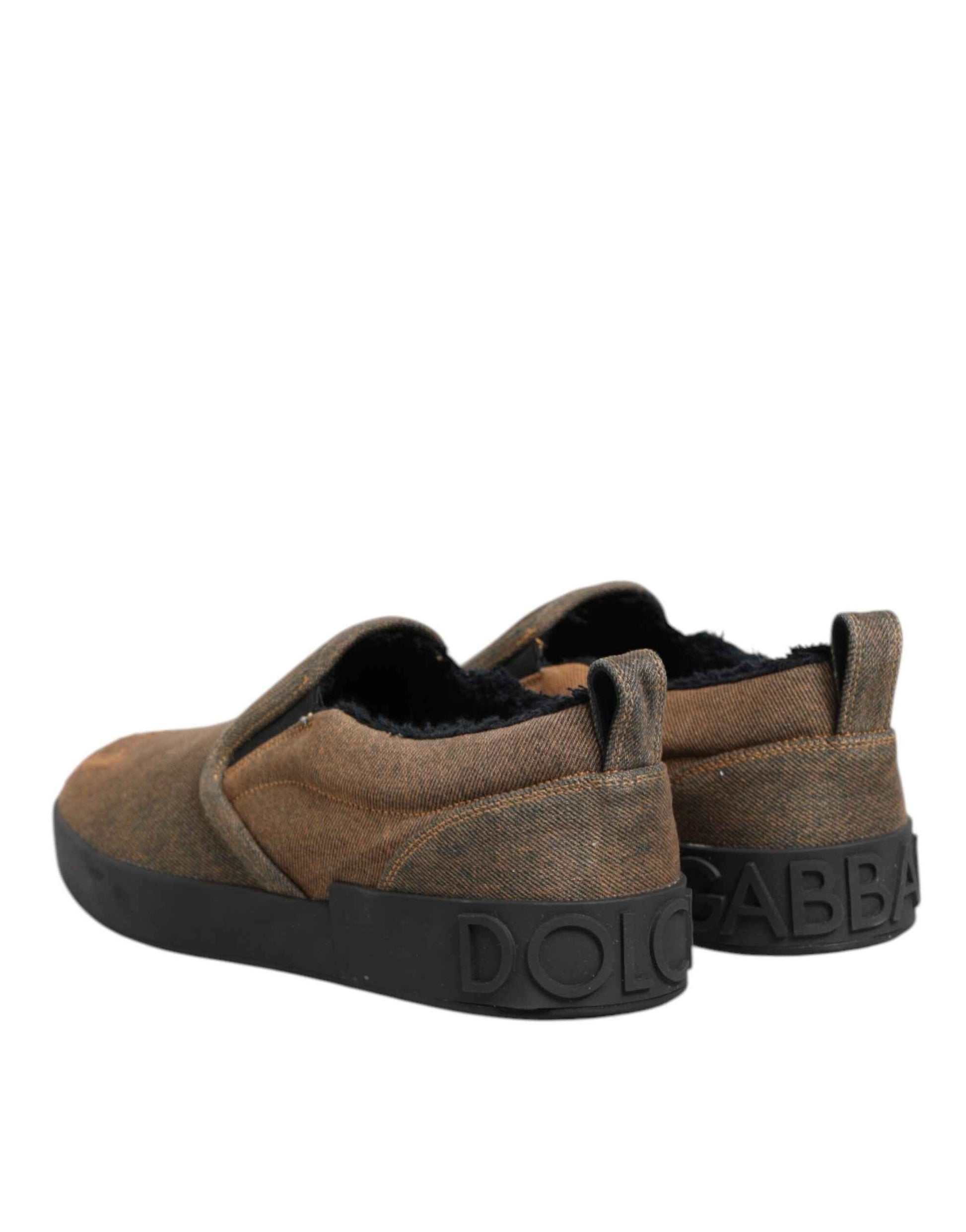 Dolce & Gabbana Katoen Lage Top Slip-On Sneakers - Bruin