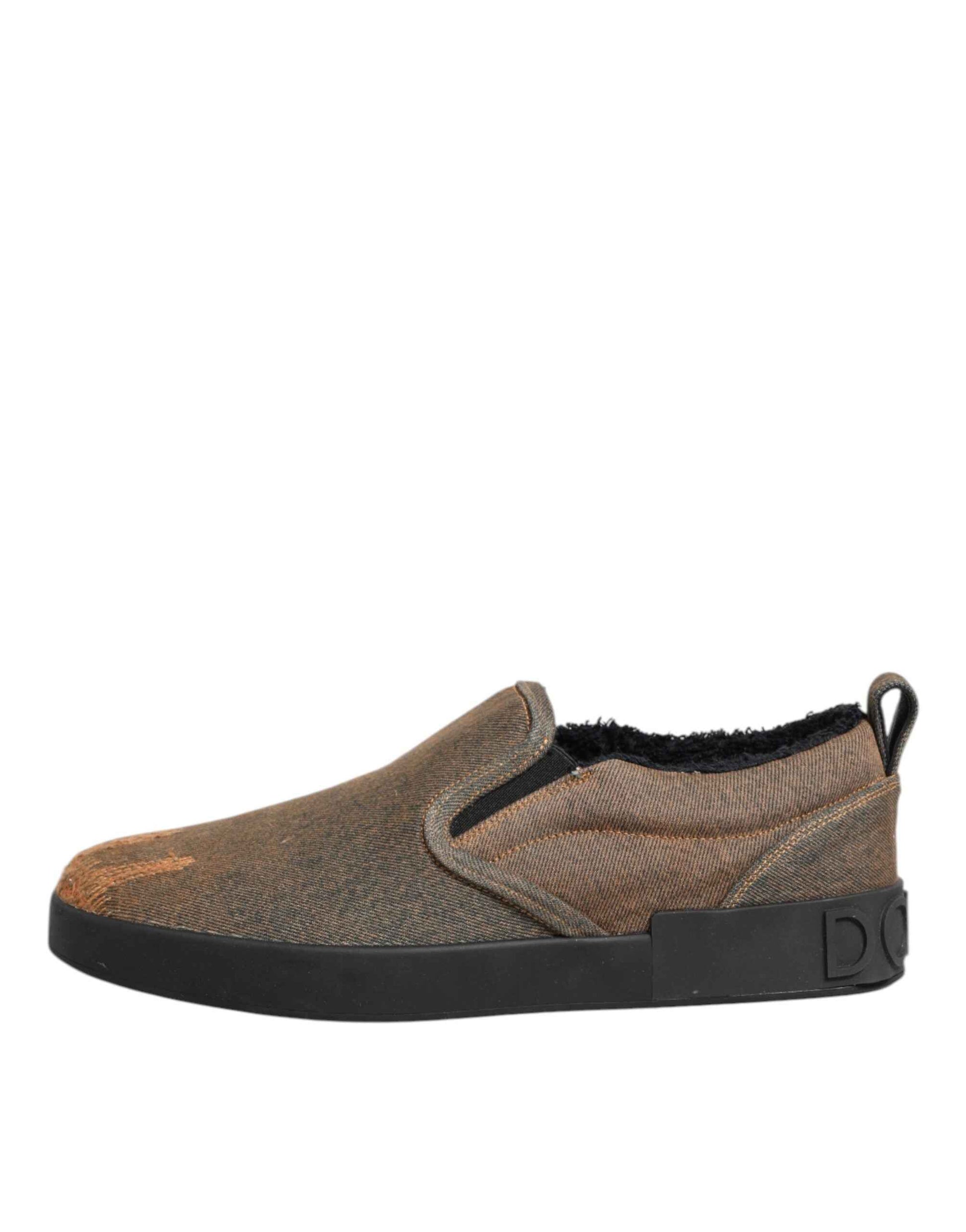 Dolce & Gabbana Katoen Lage Top Slip-On Sneakers - Bruin