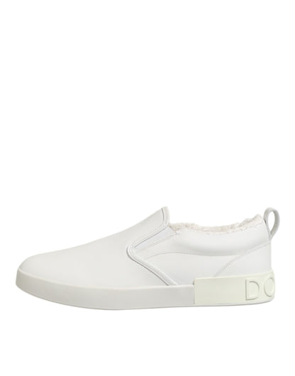 Dolce Gabbana Witte Leren Lage Sneakers Slip On Luxe