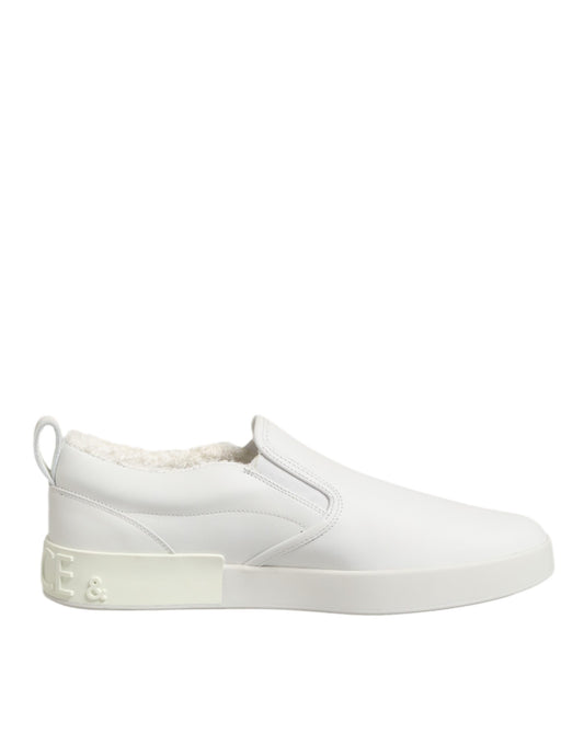 Dolce Gabbana Witte Leren Lage Sneakers Slip On Luxe