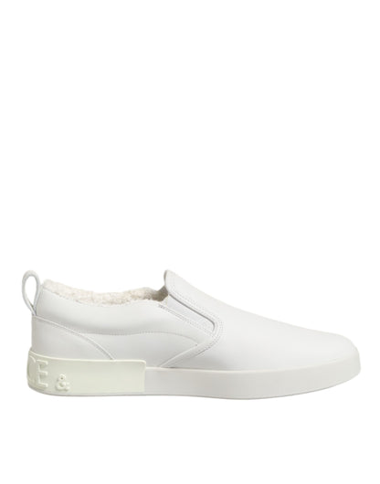 Dolce Gabbana Witte Leren Lage Sneakers Slip On Luxe