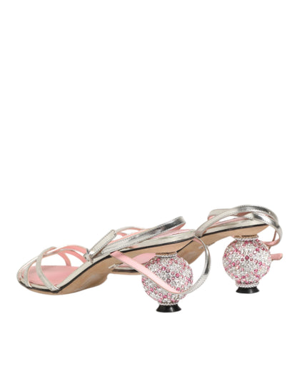 Dolce & Gabbana Lederen Sandalen Ballhiel Roze Versierd