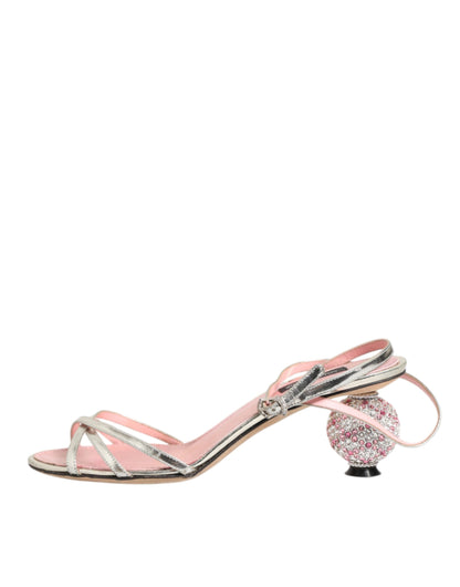 Dolce & Gabbana Lederen Sandalen Ballhiel Roze Versierd