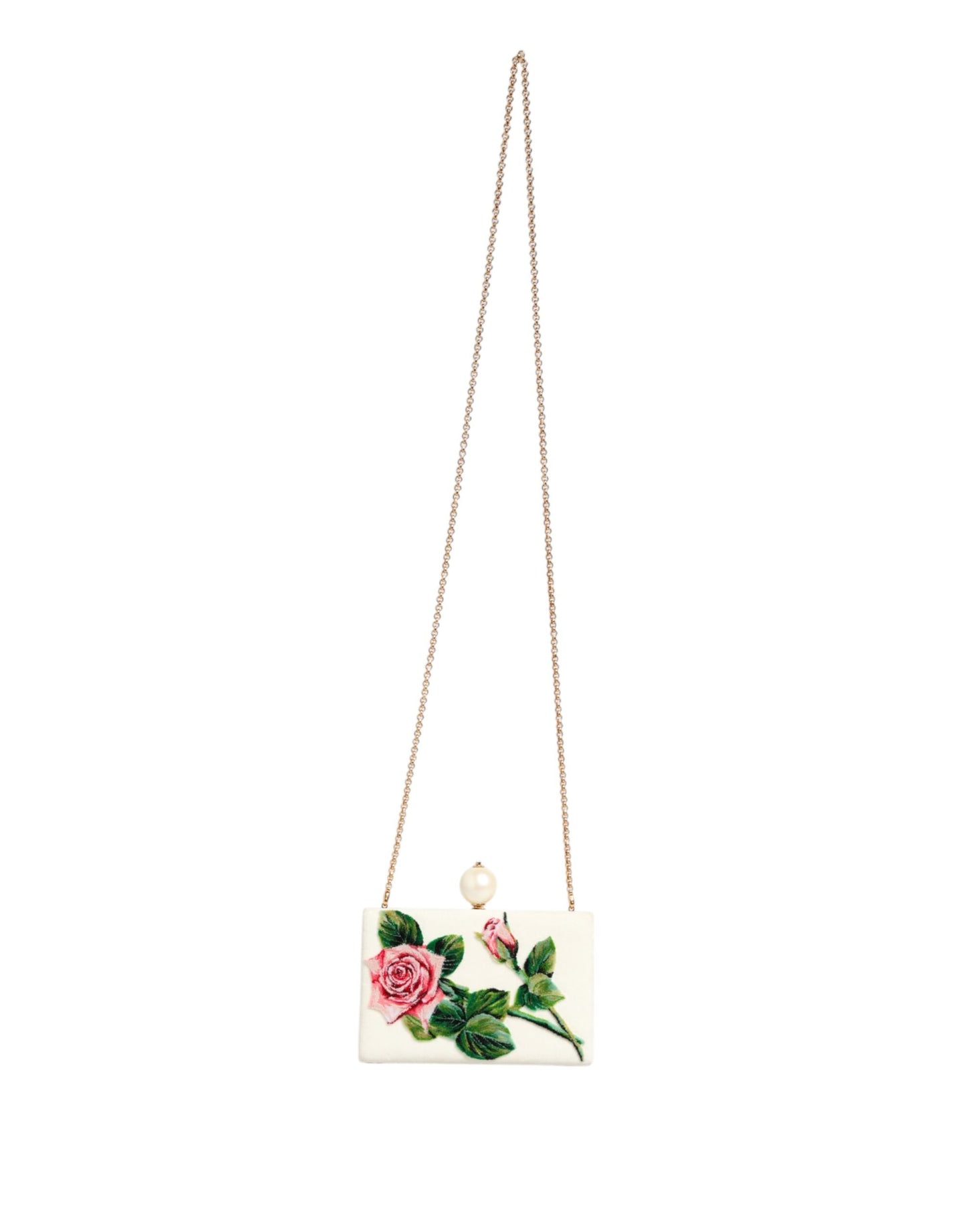 Dolce & Gabbana Rozenborduur Zijde Clutch Gouden Frame Wit
