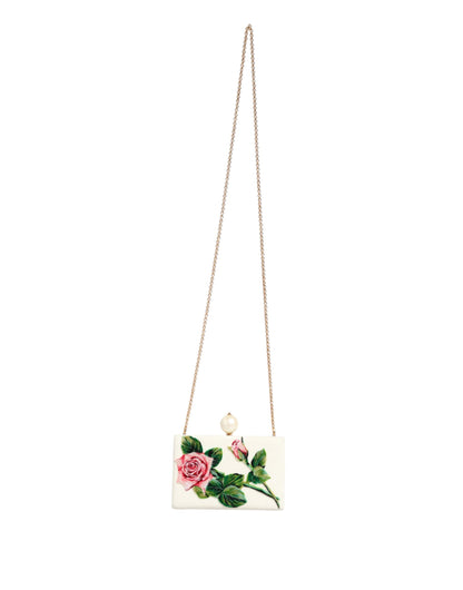Dolce & Gabbana Rozenborduur Zijde Clutch Gouden Frame Wit