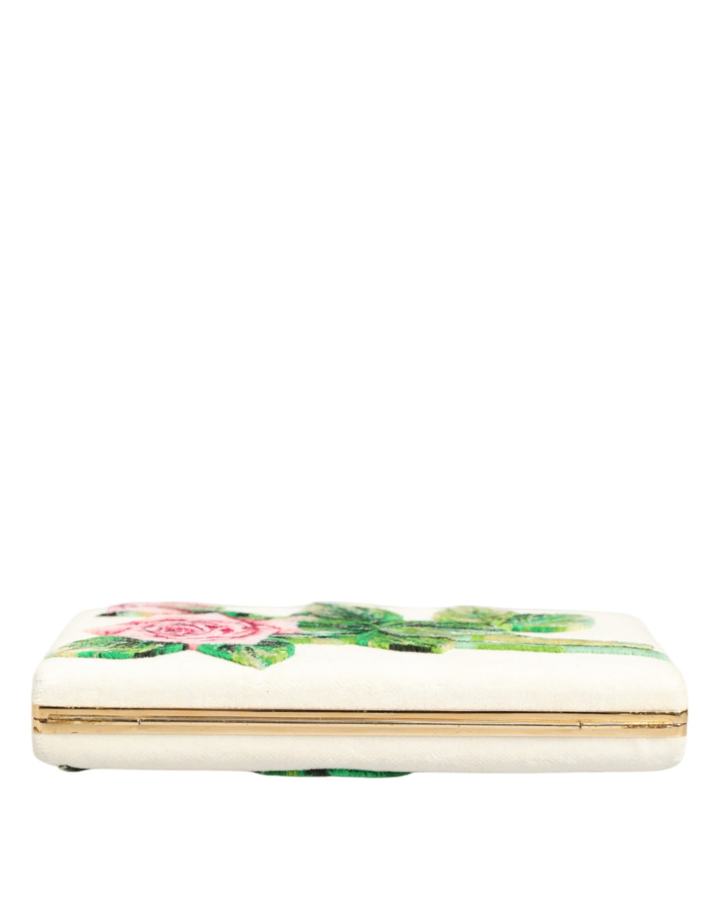 Dolce & Gabbana Rozenborduur Zijde Clutch Gouden Frame Wit