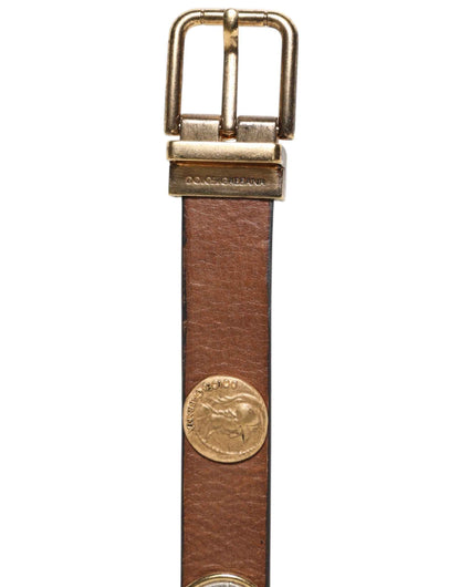 Dolce & Gabbana Leren Riem Met Gouden Munten Gesp Bruin