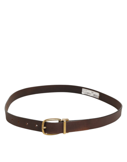 Dolce Gabbana Herenriem Bruine Riem Met Goud Logo Gesp