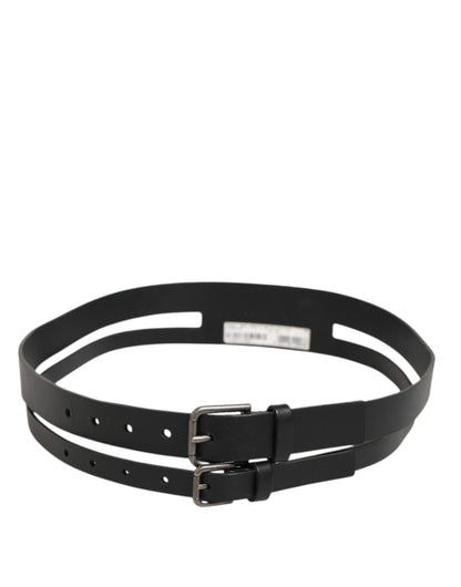 Dolce Gabbana Dubbelriem Lederen Gesp Elegant Luxueuze Zwart