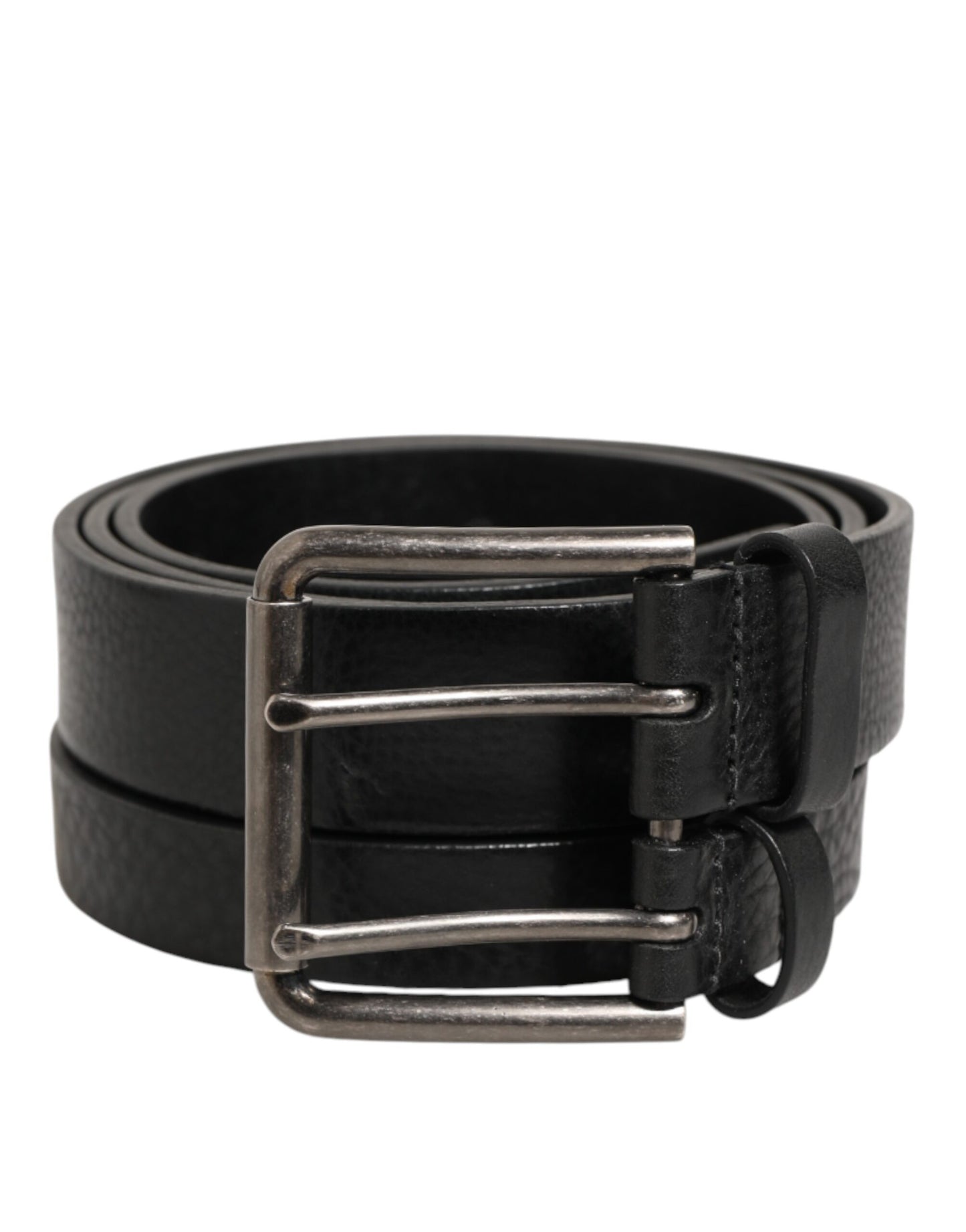 Dolce & Gabbana Riem Zwart Leer Dubbel Strap Zilveren Gesp
