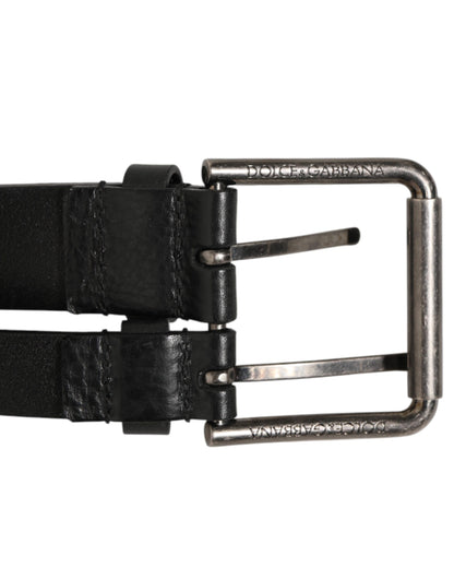 Dolce & Gabbana Riem Zwart Leer Dubbel Strap Zilveren Gesp