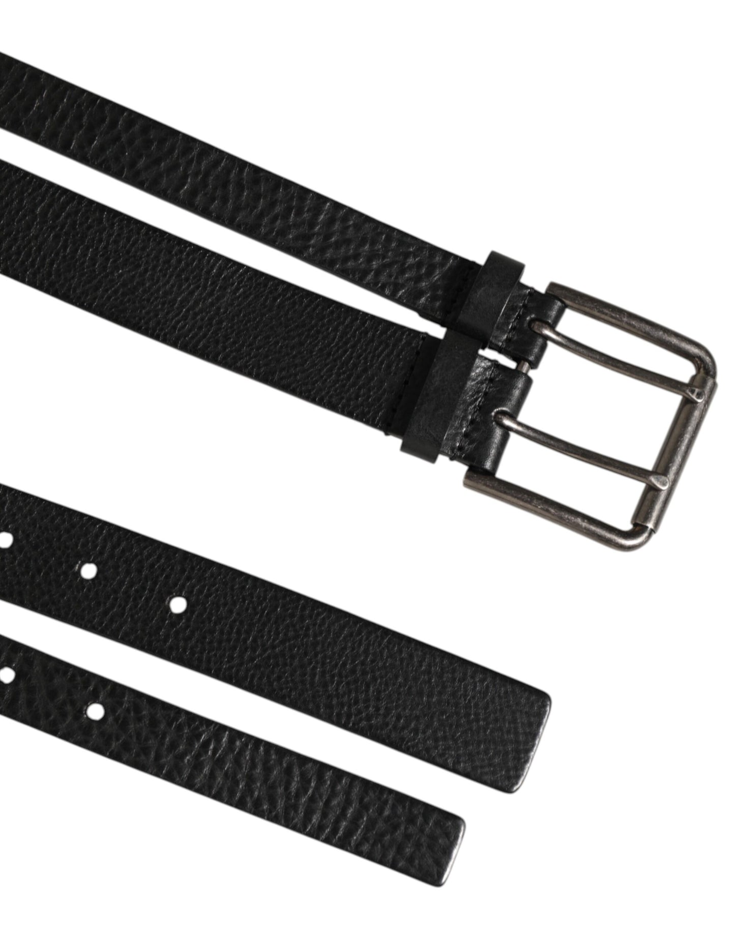 Dolce & Gabbana Riem Zwart Leer Dubbel Strap Zilveren Gesp