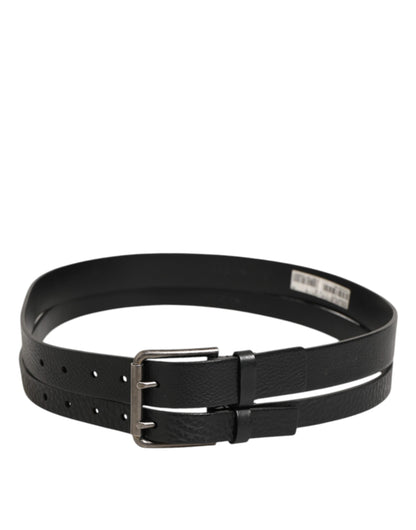 Dolce & Gabbana Riem Zwart Leer Dubbel Strap Zilveren Gesp