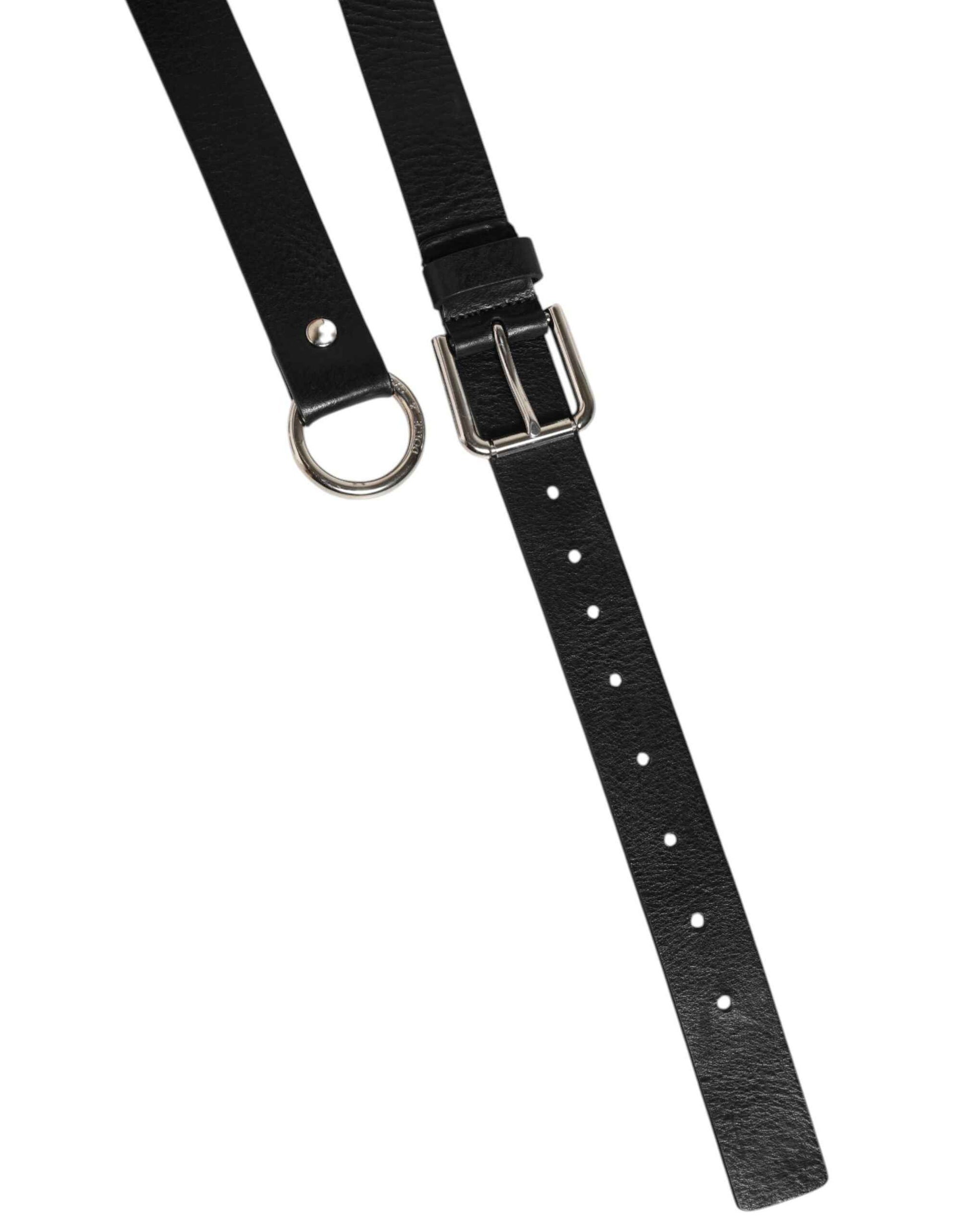 Dolce & Gabbana Black Leather Classic Metal Logo Buckle Belt