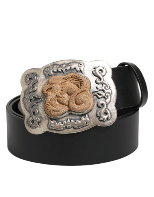 Dolce Gabbana Lederen Riem Draak Gotische Gesp Zwart