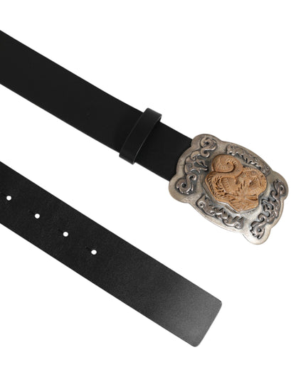 Dolce Gabbana Lederen Riem Draak Gotische Gesp Zwart